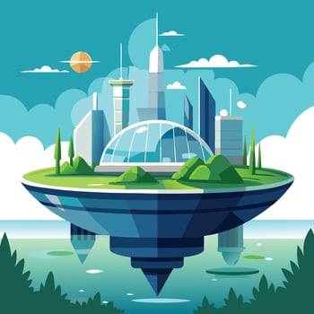an illustration of a futuristic city floating in the sky design on a white background vector