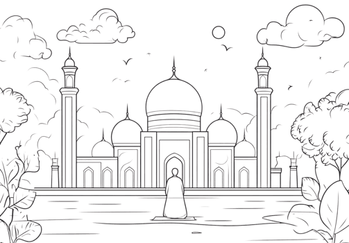 A drawing of a mosque in the middle of the night png