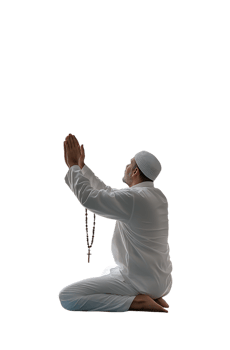A Muslim man kneeling in prayer. Faith, spirituality, Islam. png