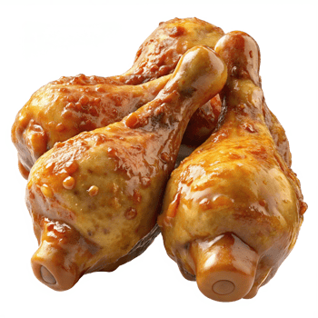 Deep-fried chicken drumstick coated in a thick honey glaze on transparent background png