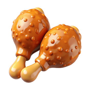 Fried chicken drumstick with a thick honey glaze coating on transparent background png