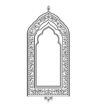 Elegant black and white ornate arch frame, ideal for design projects. png