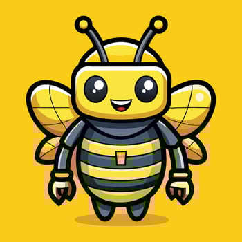 Whimsical Intermingling Android Robot Car and Animated Honey Bees and Bumblebees vector