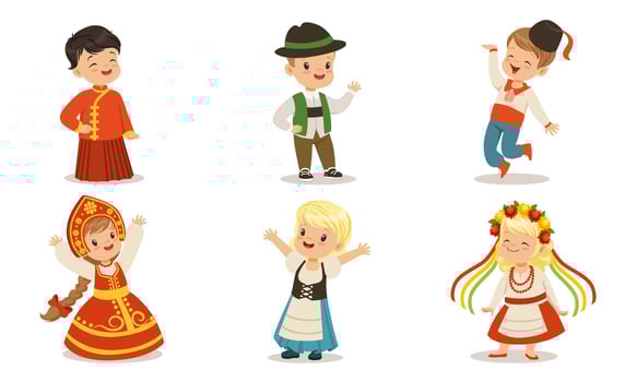 Children in national clothes from different countries. Set of illustrations. vector