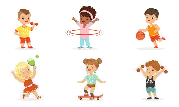 Children engage in various sports. Set of illustrations. vector