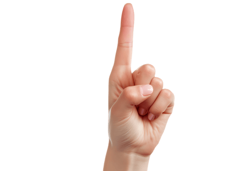 Woman hand gesturing number one isolated on studio shot sign body part on transparent background png