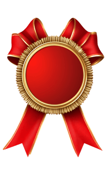 Blank red award seal with golden frame and red ribbon. Perfect for awards, certificates, or recognition. png