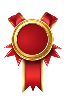 Red award seal with gold trim and ribbon png