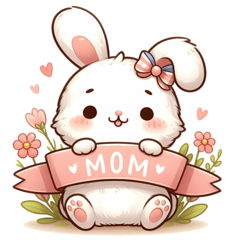 A cute bunny with a ribbon around its neck and a heart png