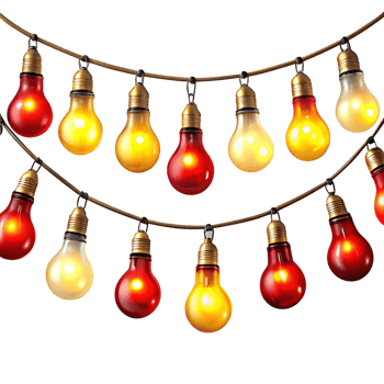 a set of glowing yellow and red bulb is isolated on transparent background png