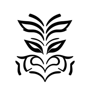 Abstract Black and White Symmetric Composition featuring leaflike motifs and a stylized heart shape. Minimalist aesthetic. vector