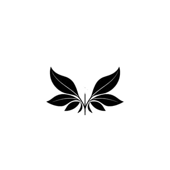 Symmetric Black Leaf and Bud Against White Background, Minimalist Botanical vector