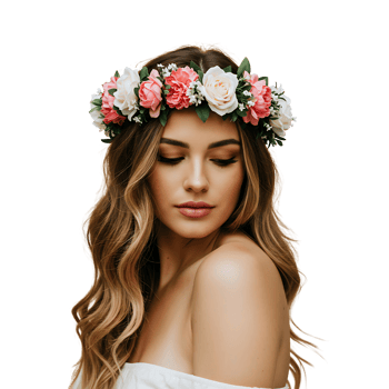 A beautiful woman wearing a flower crown png