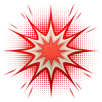comic explosion effect with red dots is isolated on transparent background png