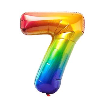 Rainbow Style Number seven in the Shape of Balloons isolated on transparent background png