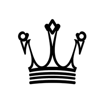 Bold Black and White Illustration of an Ornate Crown with a Diamond Centerpiece and Circular Embellishments. vector
