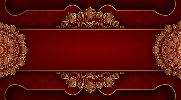 Luxury red background with golden mandala ornamental vector