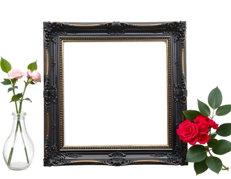 Photo frame with red roses on a transparent background png