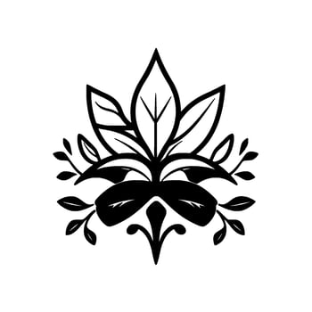 Symmetrical floral in black and white, featuring a central leafy element, symmetrical arrangement, elegant and minimalistic aesthetic, reminiscent of art nouveau style. vector