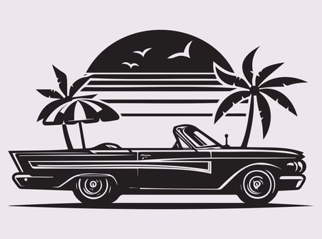 Summer Beach Classic Car Silhouette for Timeless and Nostalgic Designs vector