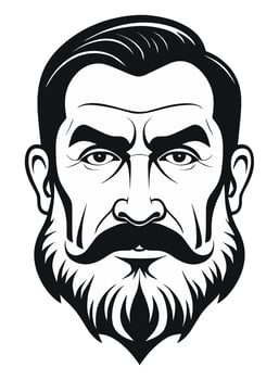Middle aged man with verdi beard and handlebar moustache. Short hair, sleek and combed on the side. Style of the 2000s vector