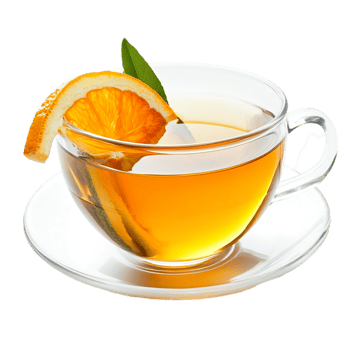 Orange herbal beverage in a clear cup close upisolated on transparent background png