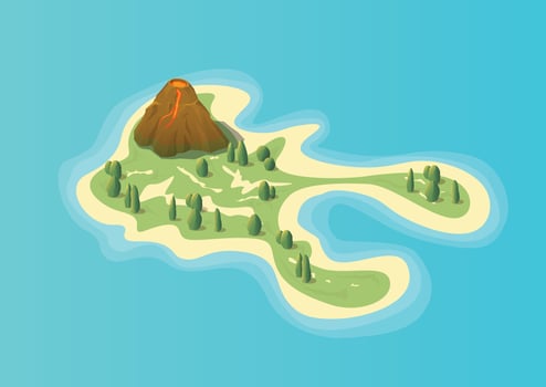 Isometric beautiful island with volcano vector