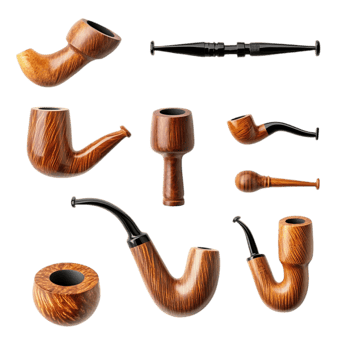 Tobacco smoking pipe collection on dark backdropisolated on transparent background png