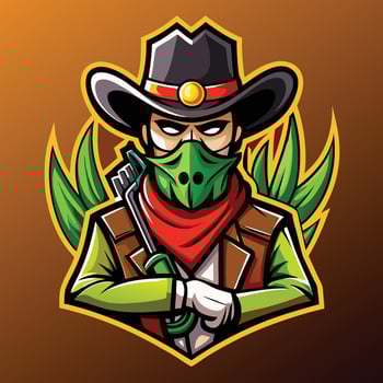American Wild West Cactus Cowboy Bandit Shooting Action vector