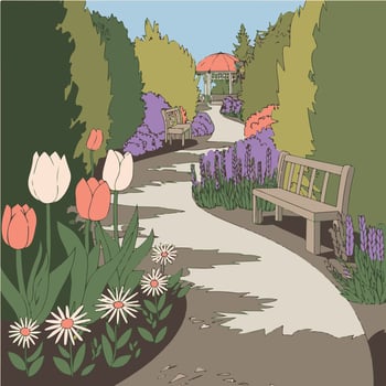 A cartoon illustration of a path through a garden vector