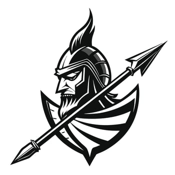 Vintage Spear and Flag Warrior in Monochrome Logo Design vector