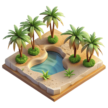 vibrant modern Aerial Perspective of Desert Oasis with Palm Trees Transparent Background authentic png