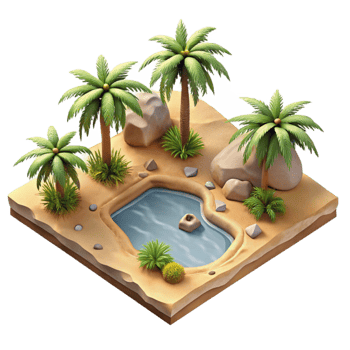 extraordinary abstract Aerial Perspective of Desert Oasis with Palm Trees Transparent Background detailed png