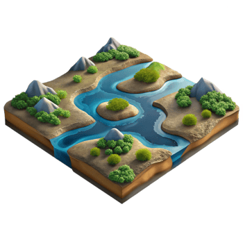 vibrant creative Aerial Perspective of River Delta with Wetlands Transparent Background professional png