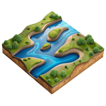 magnificent vintage Aerial Perspective of River Delta with Wetlands Transparent Background high quality png