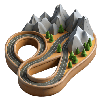 dramatic minimalist Aerial Perspective of Winding Road Through Mountains Isolated detailed png