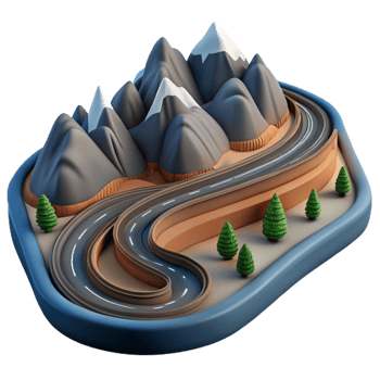 beautiful vintage Aerial Perspective of Winding Road Through Mountains Isolated high quality png