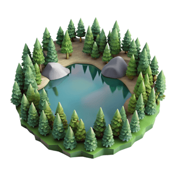 vibrant vintage Aerial View of Lake Surrounded by Trees Transparent Background high resolution png