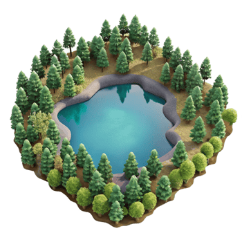 dramatic abstract Aerial View of Lake Surrounded by Trees Transparent Background professional png