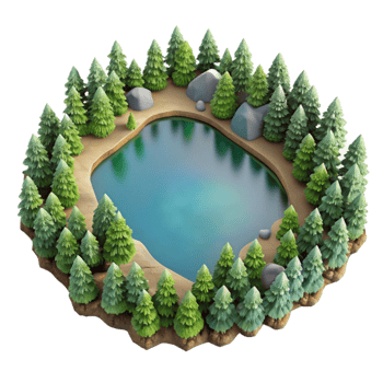 impressive abstract Aerial View of Lake Surrounded by Trees Transparent Background detailed png