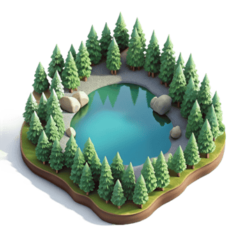 serene modern Aerial View of Lake Surrounded by Trees Transparent Background original png