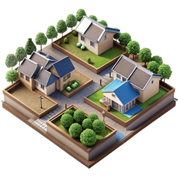 elegant traditional Aerial View of Suburban Neighborhood with Gardens Isolated premium png