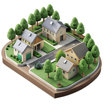 elegant abstract Aerial View of Suburban Neighborhood with Gardens Isolated high quality png