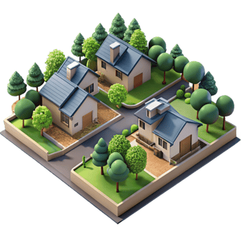 vibrant modern Aerial View of Suburban Neighborhood with Gardens Isolated high quality png