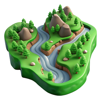 vibrant traditional Aerial View of Winding River Through Green Valley Cutout authentic png
