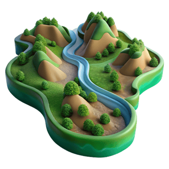 vibrant contemporary Aerial View of Winding River Through Green Valley Cutout professional png