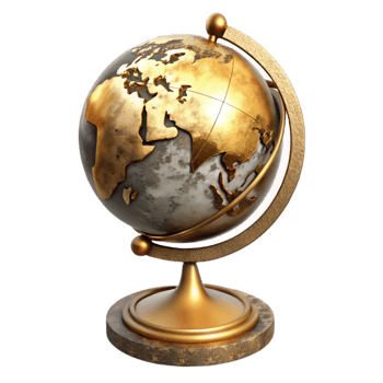 dramatic artistic Antique Globe with Golden Stand Isolated authentic png