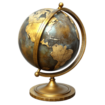 serene modern Antique Globe with Golden Stand Isolated authentic png