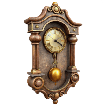 dramatic rustic Antique Wall Clock with Pendulum Transparent Background high quality png