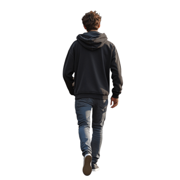 Young Man Walking in Casual Hoodie and Jeans png
